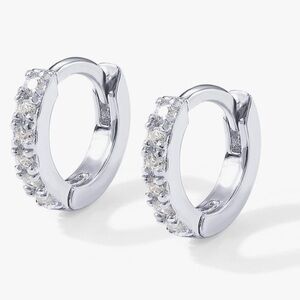 PAVOI 14K White Gold Plated Sterling Silver Cubic Zirconia Mini Huggie Earrings